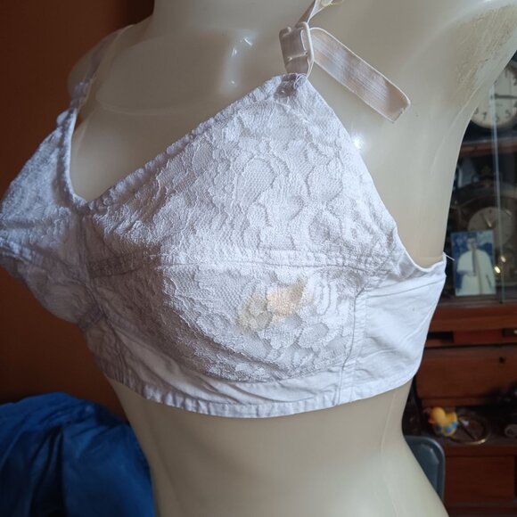 34C Vintage White Lace MCM Rockabilly Bra With Adjustable Straps & Hook Closure - Picture 3 of 8